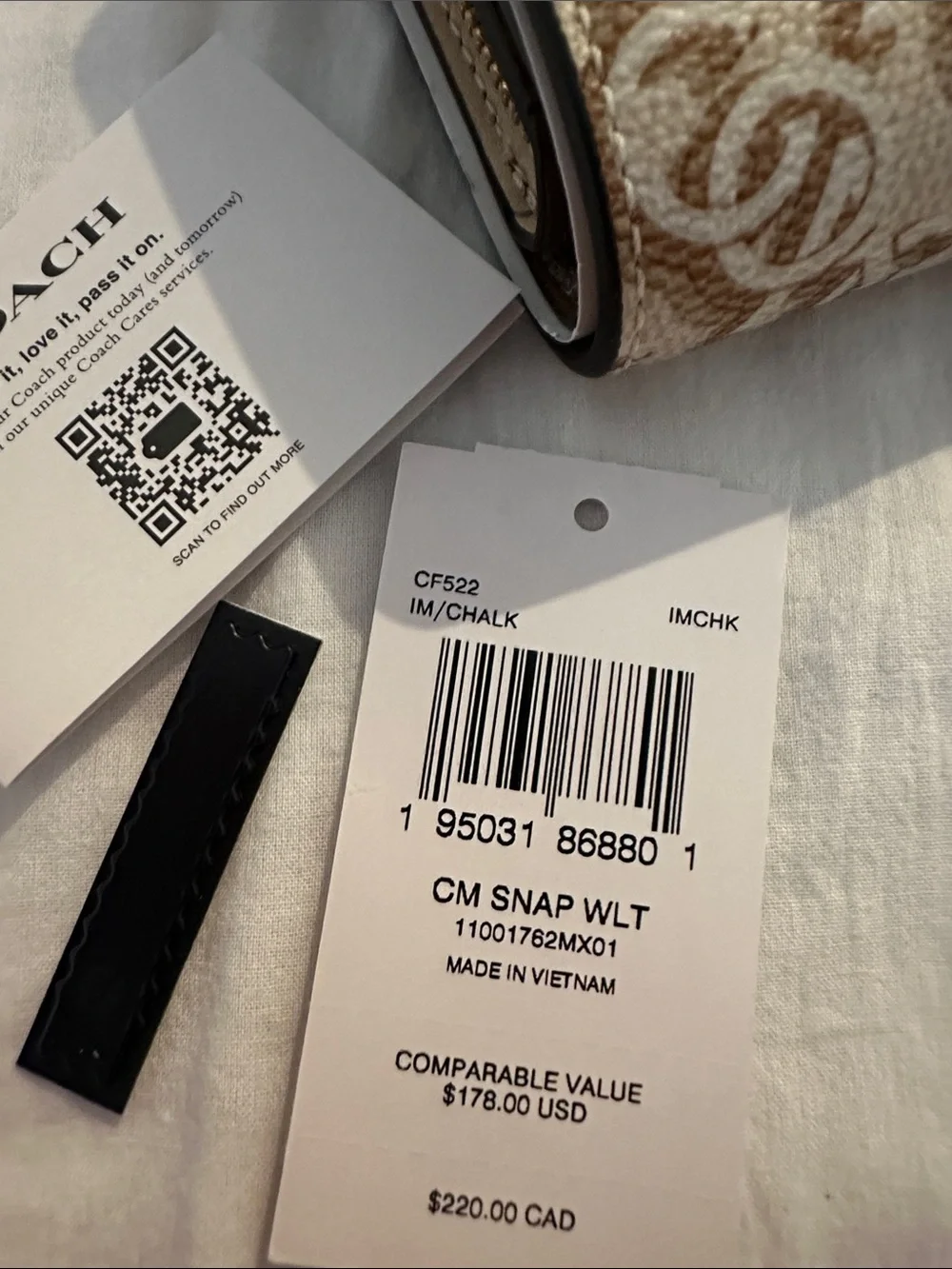 Coach Chalk and Brown Signature Canvas Snap Wallet